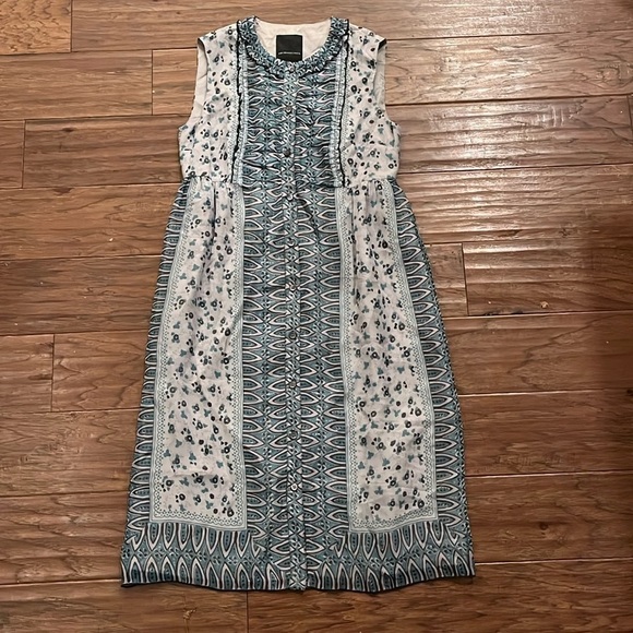 Anna Sui for Anthropologie Striped Floral Silk Sleeveless Dress - Picture 1 of 6